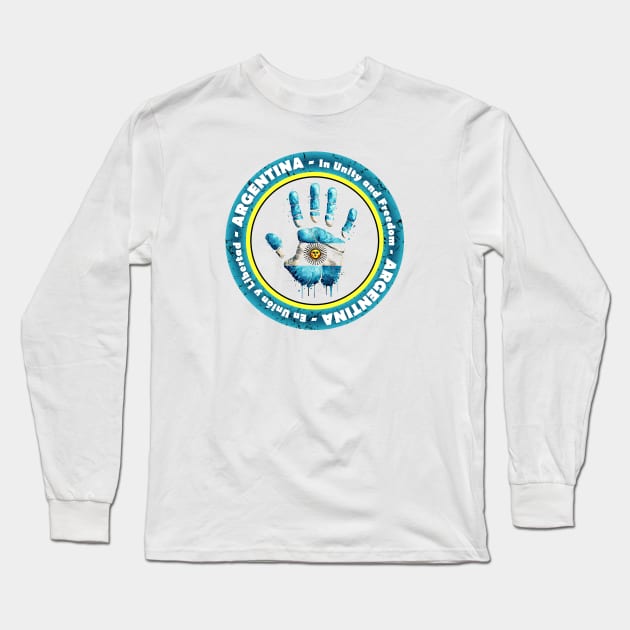 Argentina Motto Hand DNA Watercolor Art In Unity and Freedom Long Sleeve T-Shirt by Sambastyles